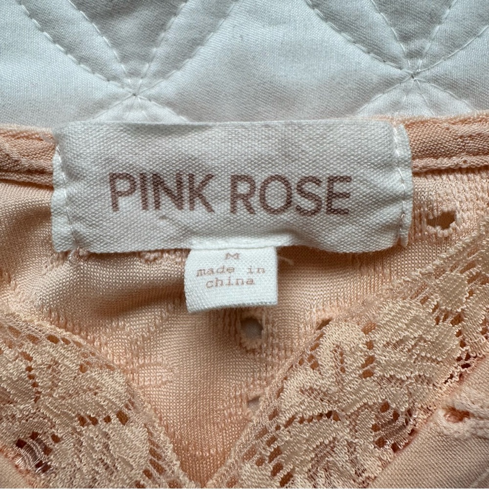 Pink Rose Peach Eyelet Puff Sleeve V-Neck Lace Trim Crop Top Size M - Picture 6 of 10